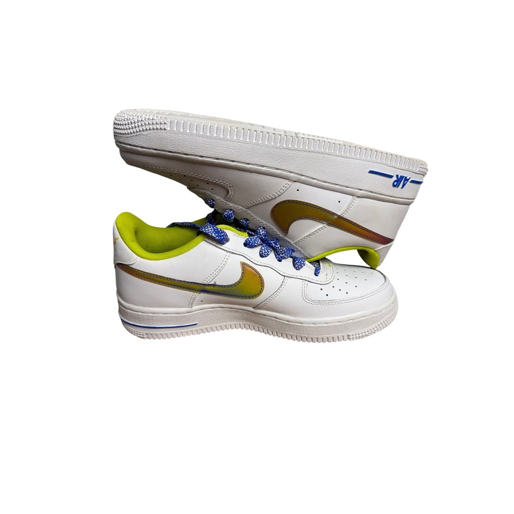 Nike Air Force 1 Low Kids White Lime Green Blue Iridescent DJ1767-100 Size 5Y - Picture 5 of 9